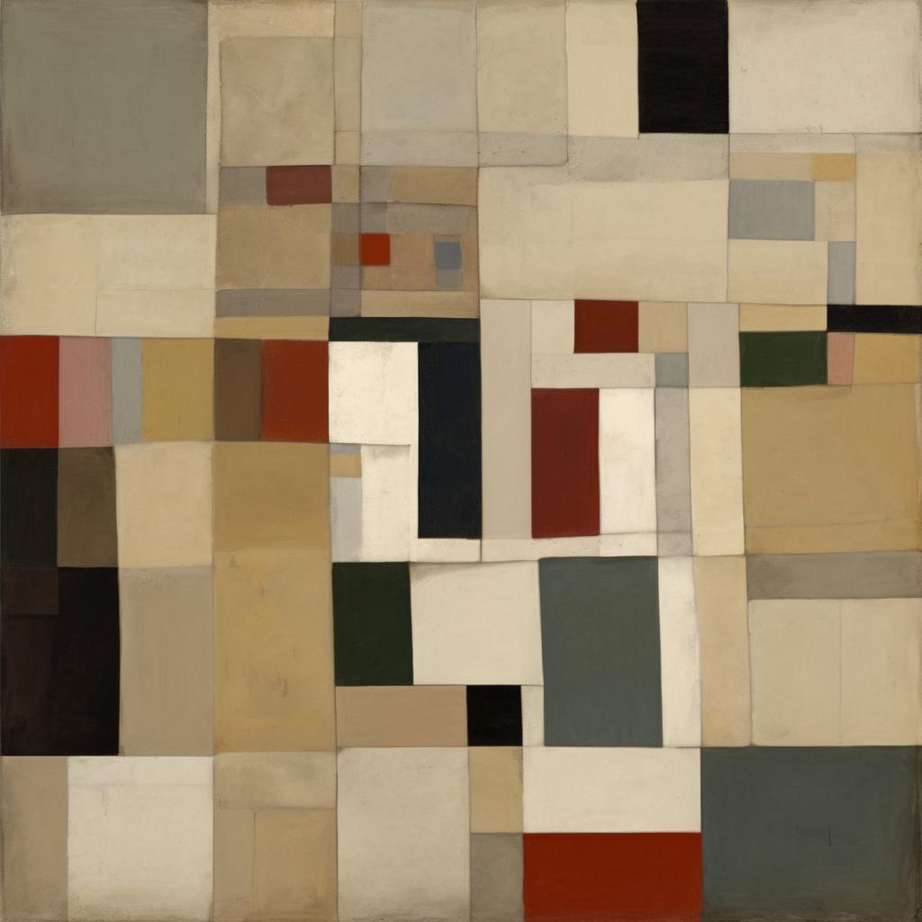 Ανθρώπινη τέχνη και αφηρημένος πίνακας με γεωμετρικά σχήματα και γήινα χρώματα, που αναδεικνύουν την παγκόσμια γλώσσα της τέχνης και την καλλιτεχνική έκφραση.